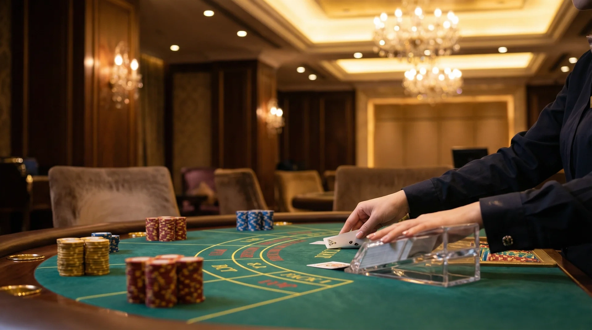 新葡京百家乐VIP贵宾厅荷官专业发牌场景